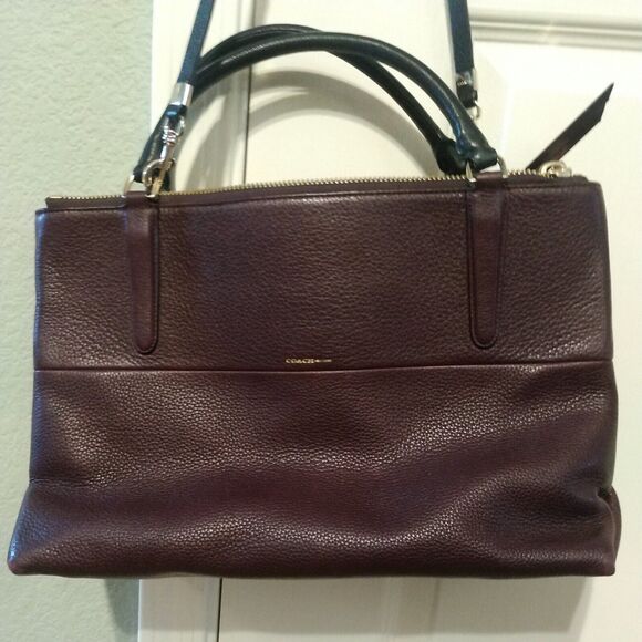 COACH 28160 BOROUGH Pebbled Oxblood Leather Satchel Handbag Rare Retired - Picture 2 of 12